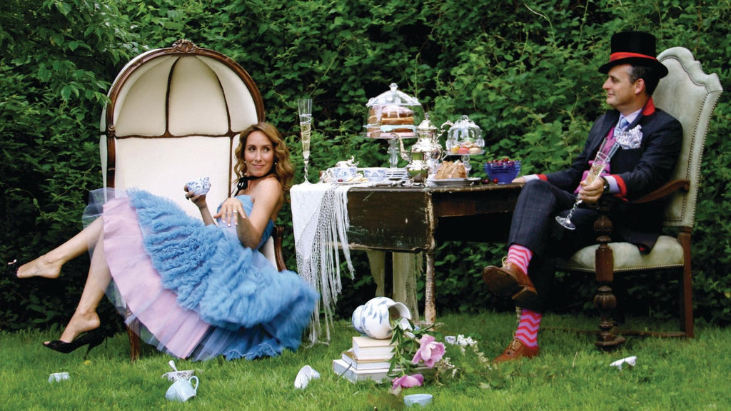Founders, Capucine and David, enjoy a whimsical outdoor tea party.