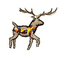 Deer with colorful antlers on a white background