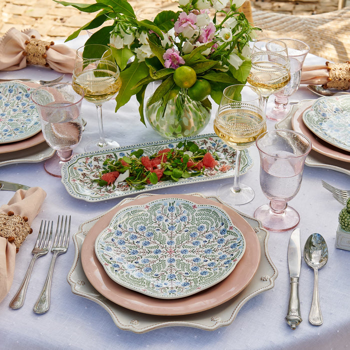 Outdoor tablescape featuring villa seville ceramics and puro blush plates on an outdoor tablescape