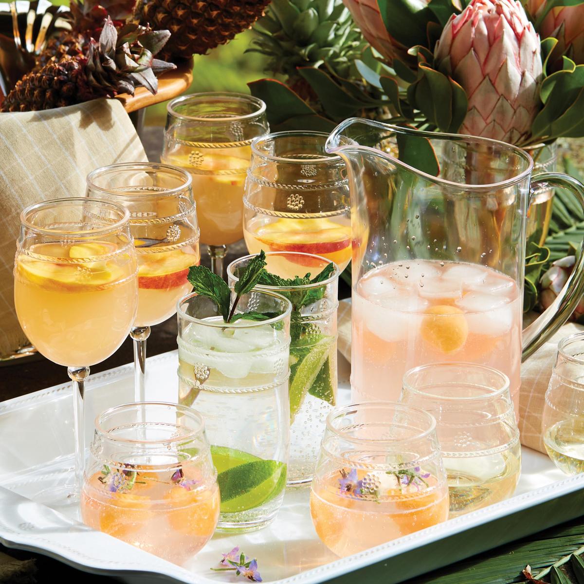 Party refreshments in acrylic wine, tumblers and stemless glasses from the Isabella collection.