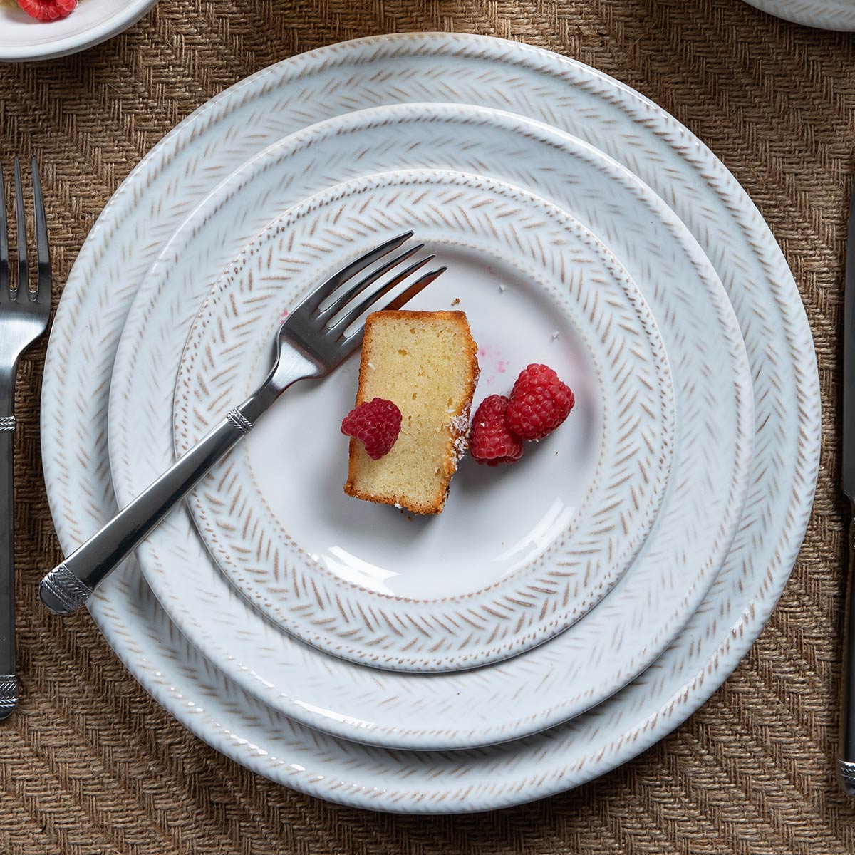 Le Panier dinnerware has a rich French basket weave motif that is both chic and classic.