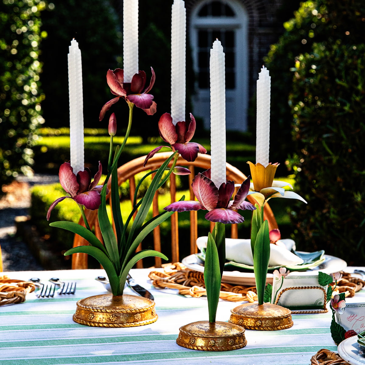Image featuring Meadow Walk candelabras as the centerpiece of an outdoor tablescape