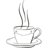 Illustration of a cup of coffee on a saucer with hot steam rising from the cup.