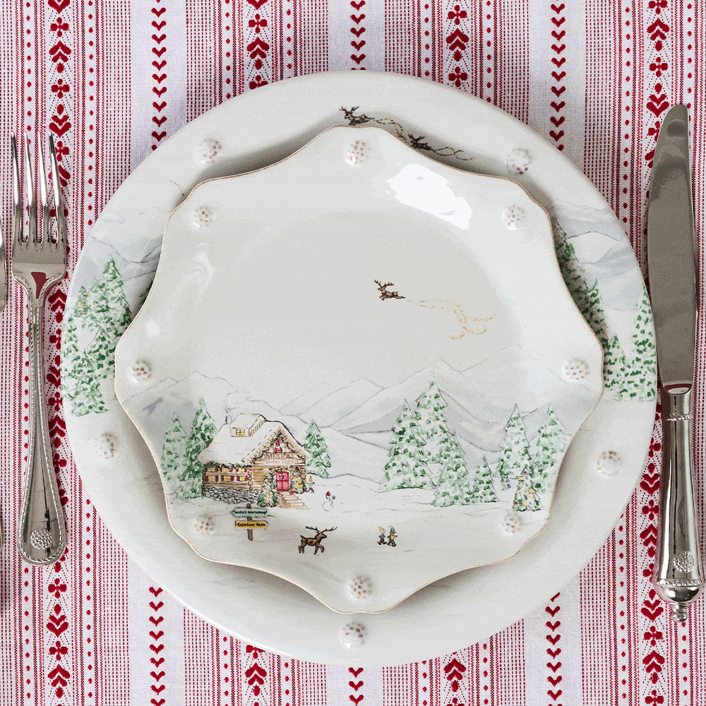 Berry & Thread North Pole plates stacked with Jardin De Monde and puro basil plates