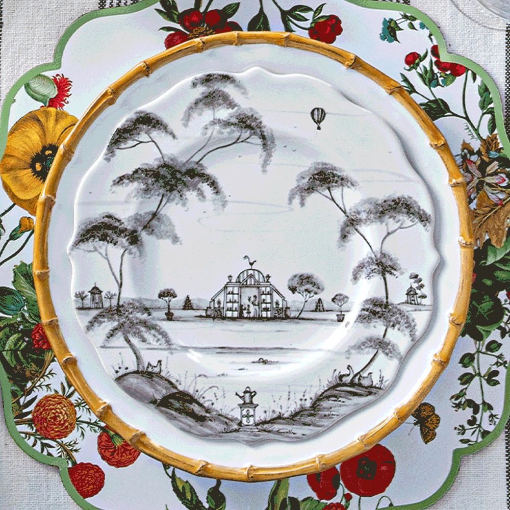 Moveable gif featuring the Bamboo Plates and Country Estate Flint Plates 