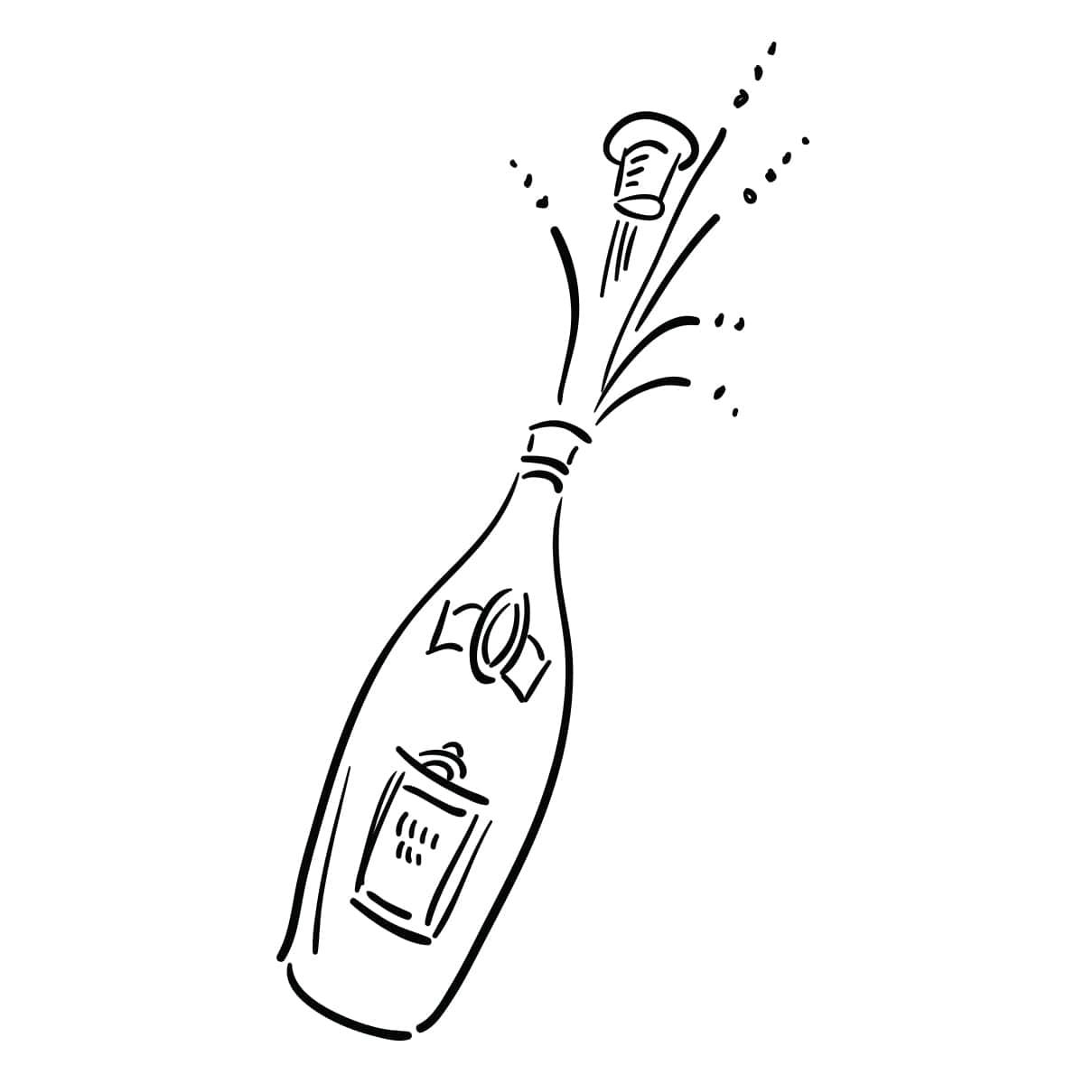 Illustration of champagne bottle popping.