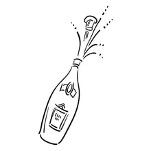 Illustration of champagne bottle popping.