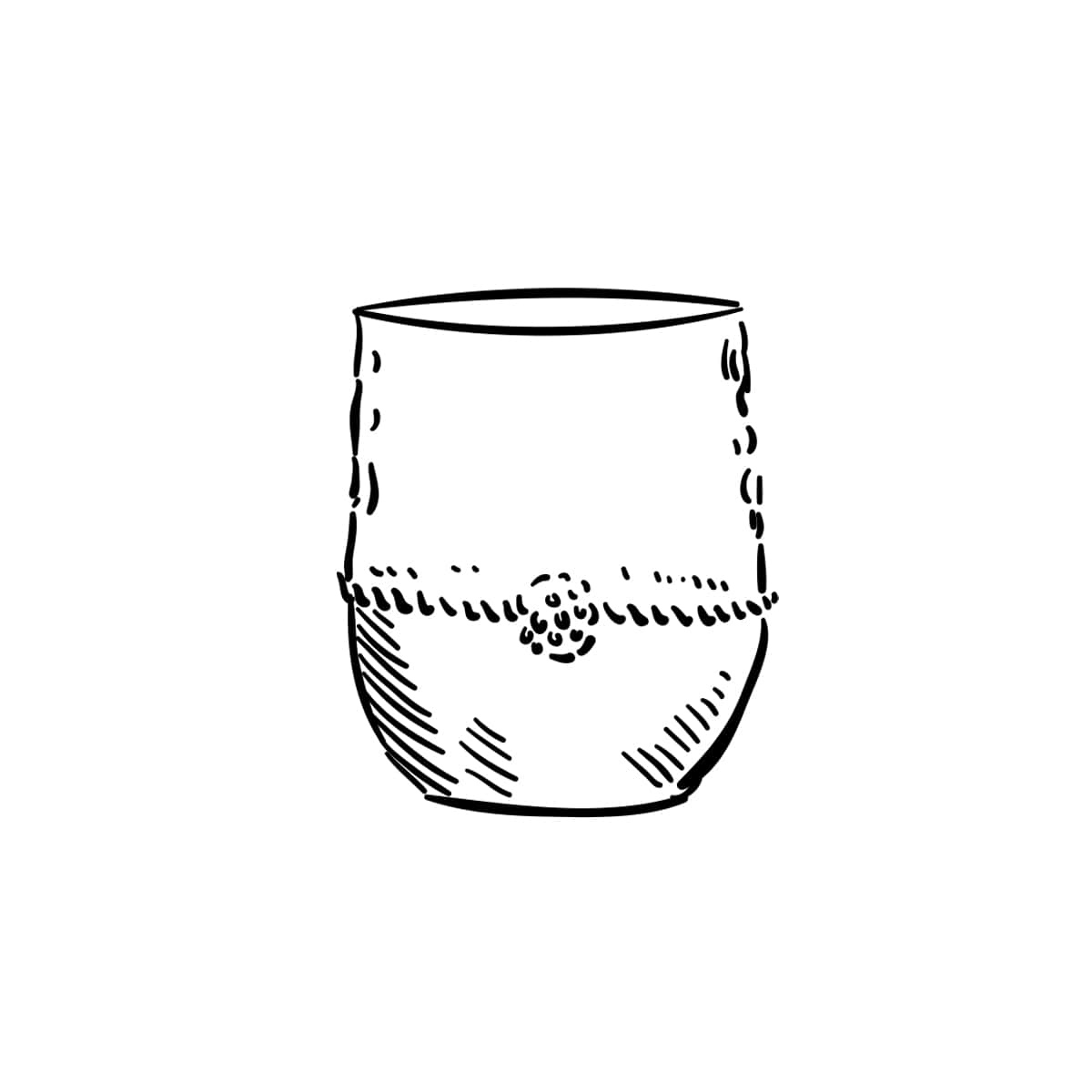 Black and white illustration of small tumbler.
