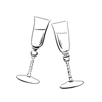Illustration of two champagne glasses cheersing.