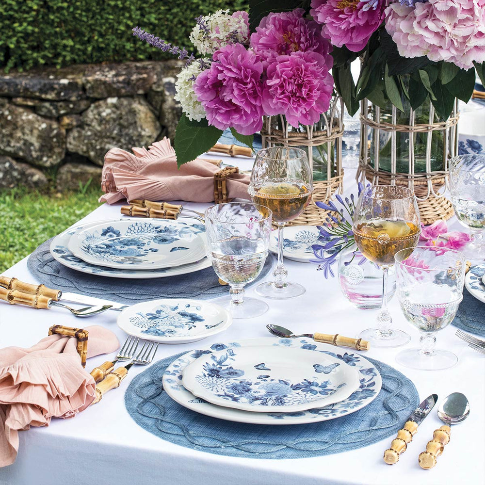 Chambray blue and white and pink make the perfect spring table.