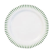 Rimmed with radiant stripes symbolizing the endless paths of awaiting journeys, this versatile dinner plate in verdant Basil green is up for every culinary adventure, from morning to night. Ideal for mixing and matching with other collections - and infinite occasions - the simultaneously lush and fresh motif is perfect for everything from garden party brunch to Italian dinner served under the stars.
