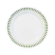 Rimmed with radiant stripes symbolizing the endless paths of awaiting journeys, this versatile plate in verdant Basil green is up for every culinary adventure, from morning to night. Its eye-catching motif is perfect for layering with other settings for an added flourish, while the simultaneously lush and fresh hue highlights salads and sweets to perfection.