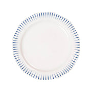 Rimmed with radiant stripes symbolizing the endless paths of awaiting journeys, this versatile dessert/salad plate is up for every culinary adventure, from morning to night. With a fresh whitewash glaze and Delft blue palette, mixing and matching with other collections - and infinite occasions - is a breeze.