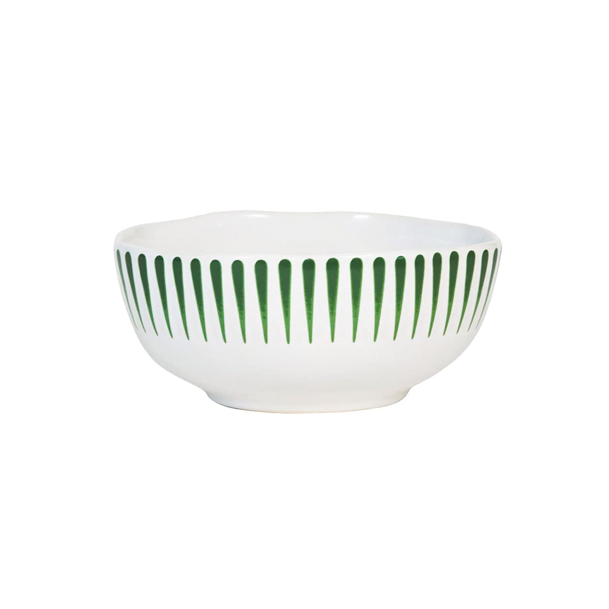 The classic white cereal/ice cream bowl is enlivened with a sculptural rim that is clad in radiant stripes of fresh Basil green, making everything from morning oats to sundaes at sunset a little moment to celebrate.