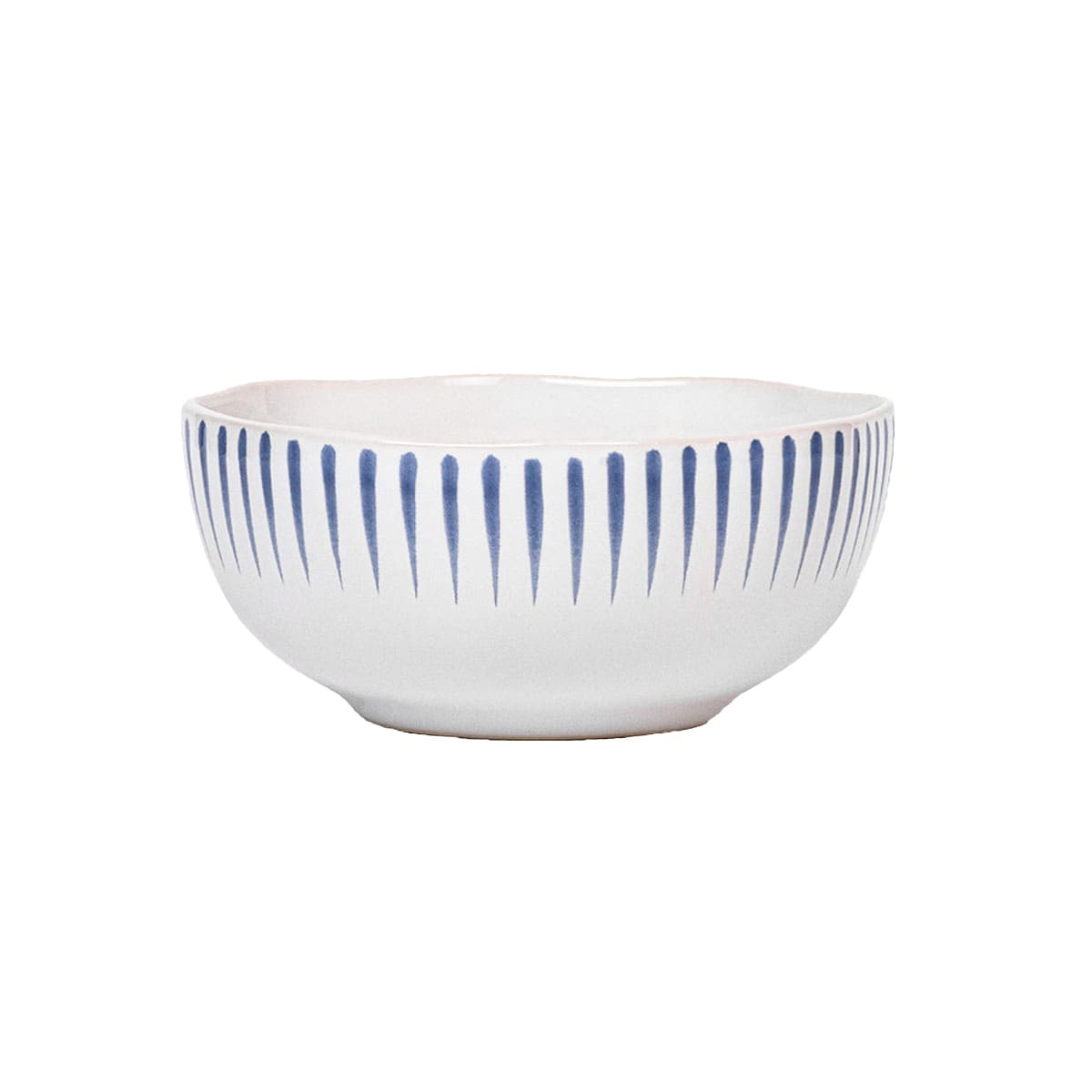 The classic white cereal/ice cream bowl is enlivened with a sculptural rim clad in radiant stripes of breezy Delft blue, making everything from morning oats to sundaes at sunset a little moment to celebrate.