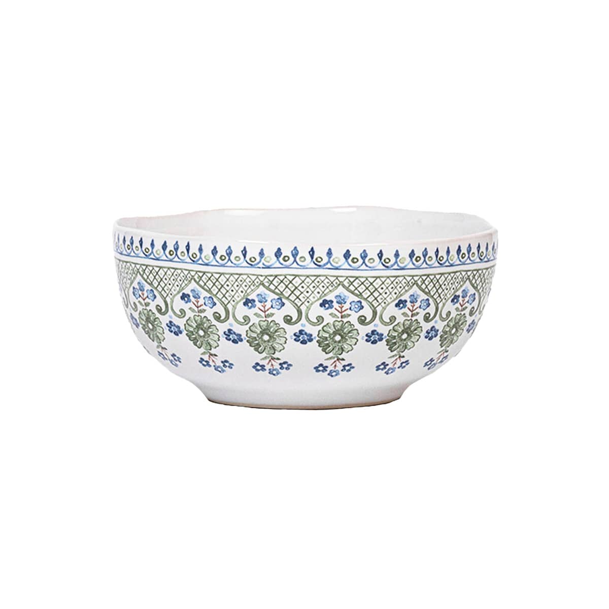 This charming bowl is a beautiful balance of old and new, with its painterly, historic motif done in fresh hues of greens and blues. This bowl is lovely for everything from cozy oats in the morning to homemade lemon gelato on a summer evening.