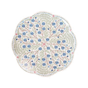 Festooned with a burst of intricate leaves, charming blue flowers and a scalloped rim with tiny dots and pink blossoms, this enchanting plate makes serving up salads and sweets a delicious work of art.