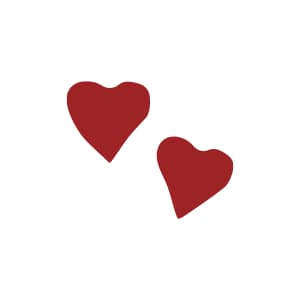 Two small solid red hearts on a plain white background.