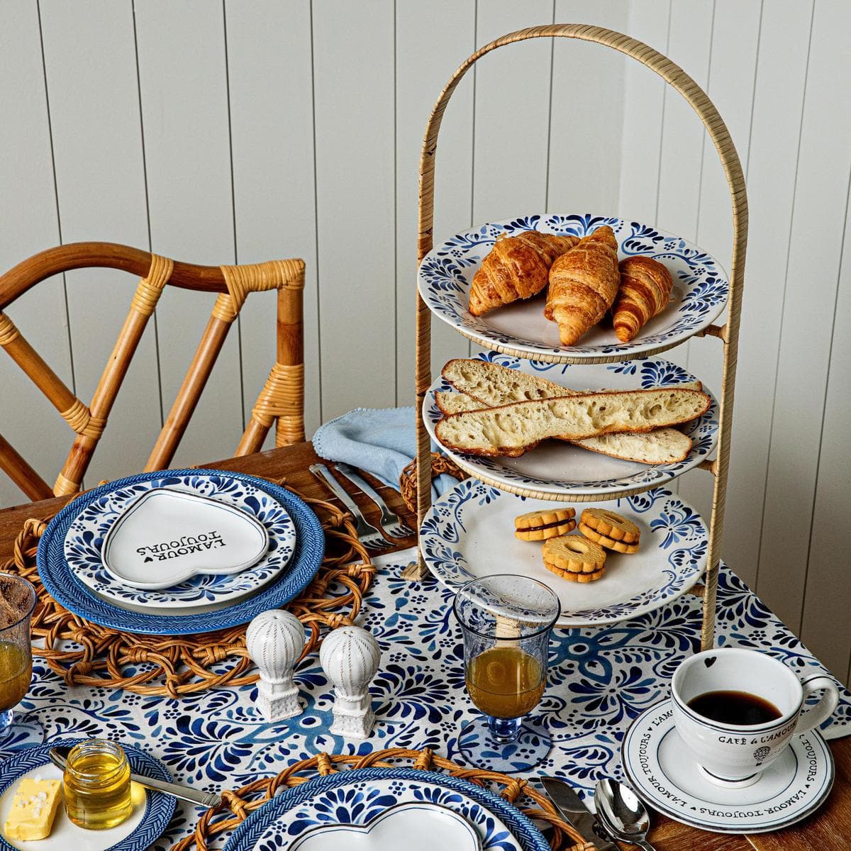 Provence Rattan Three Tiered Plate Server - Whitewash | Juliska