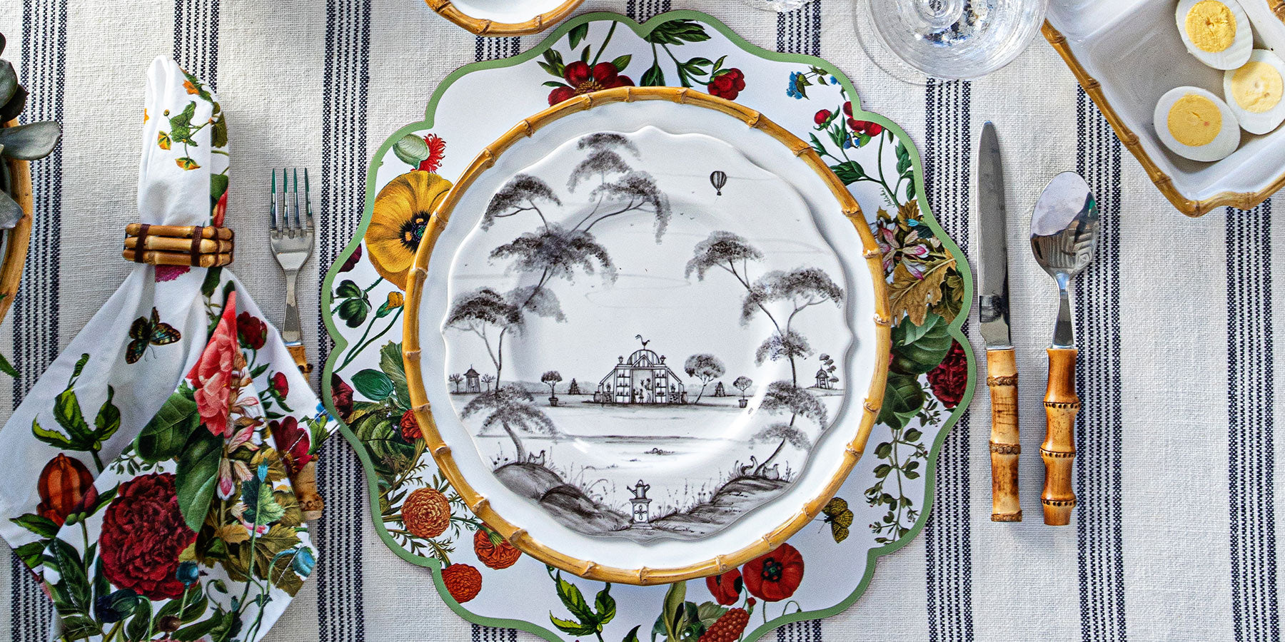 Think of your table as a tableau or canvas where you can layer colors, textures, patterns, and objects to weave your own wonderful stories.