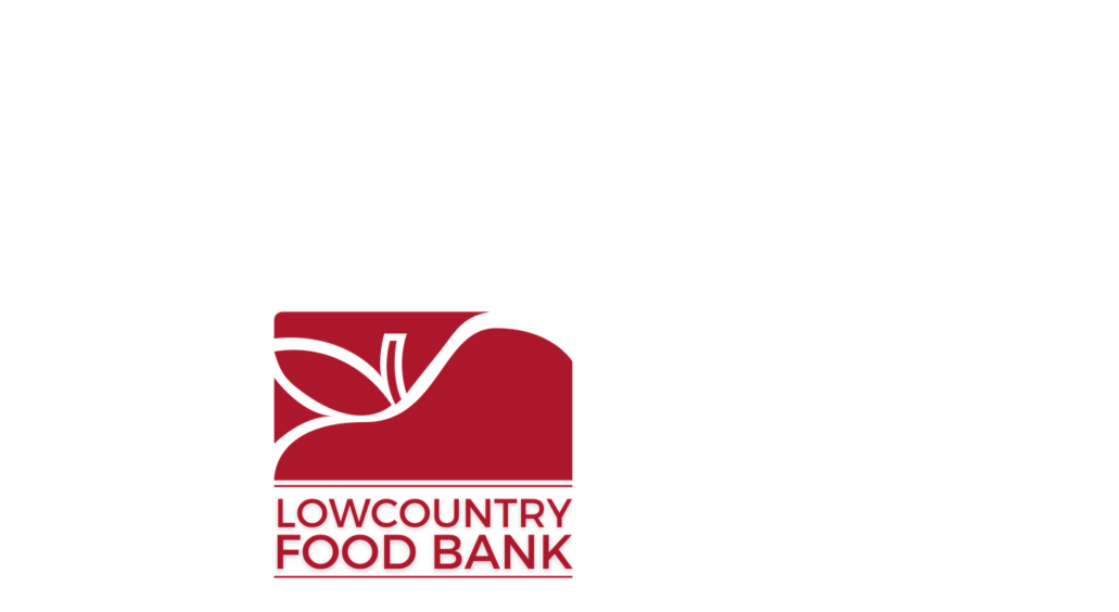 Linked image to the Lowcountry Food Bank website. Image is Lowcountry Food Bank logo in dark red with a stylized apple graphic and white text on a white background.