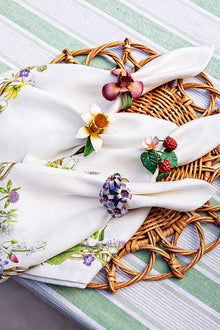 Meadow Walk linen napkins with Meadow Walk assorted floral napkin rings.