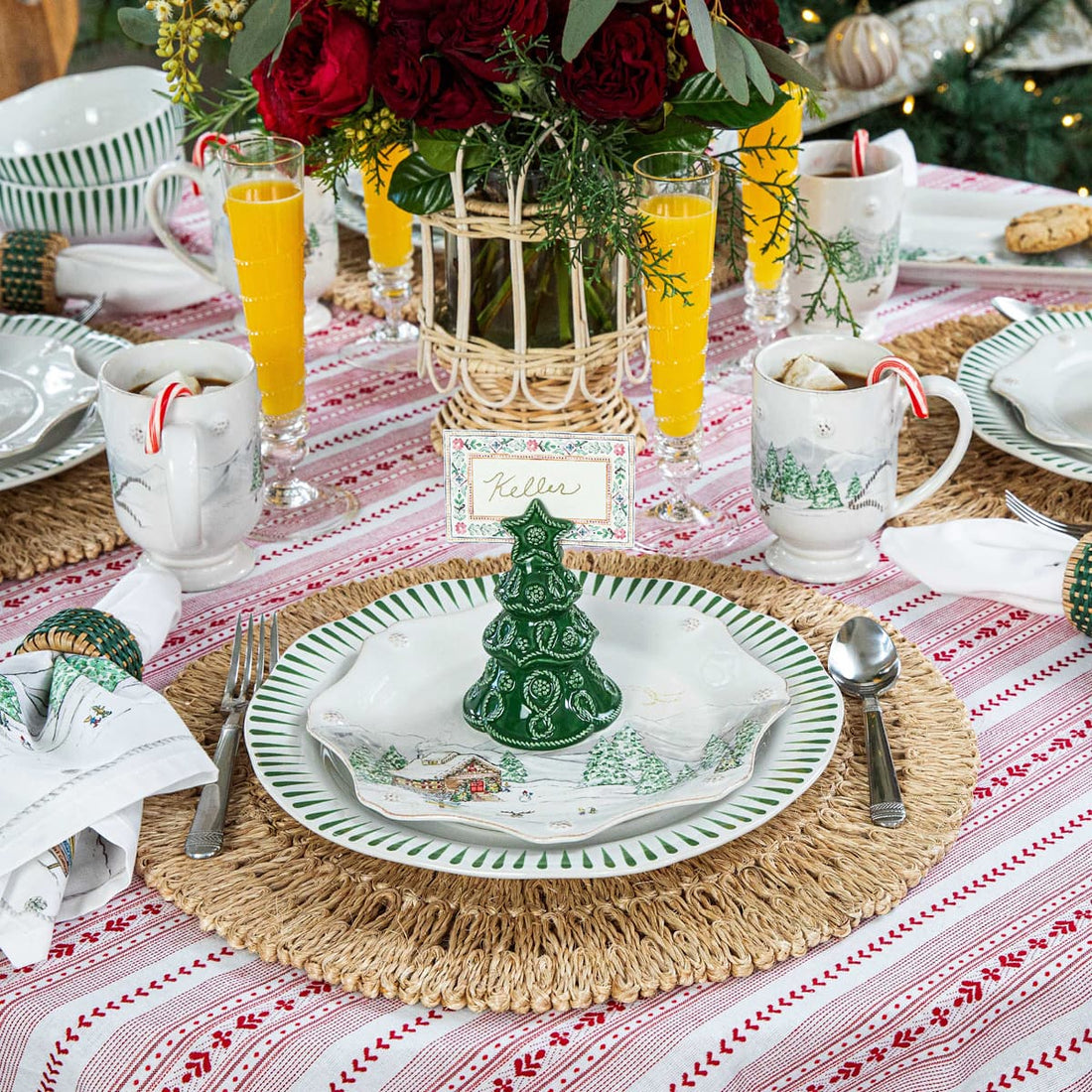 Berry & Thread North Pole collection on top of rattan placemats