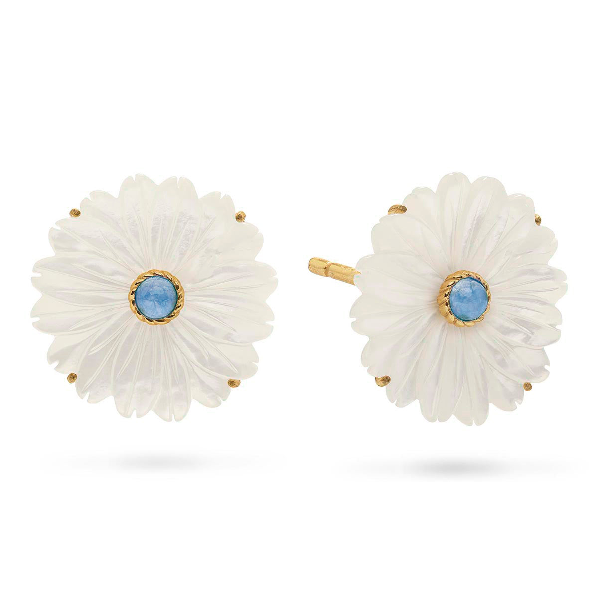 Flower stud earrings with mother of pearl and ocean jade.