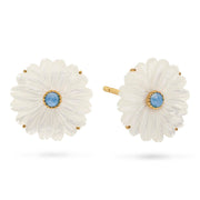 Flower stud earrings with mother of pearl and ocean jade.