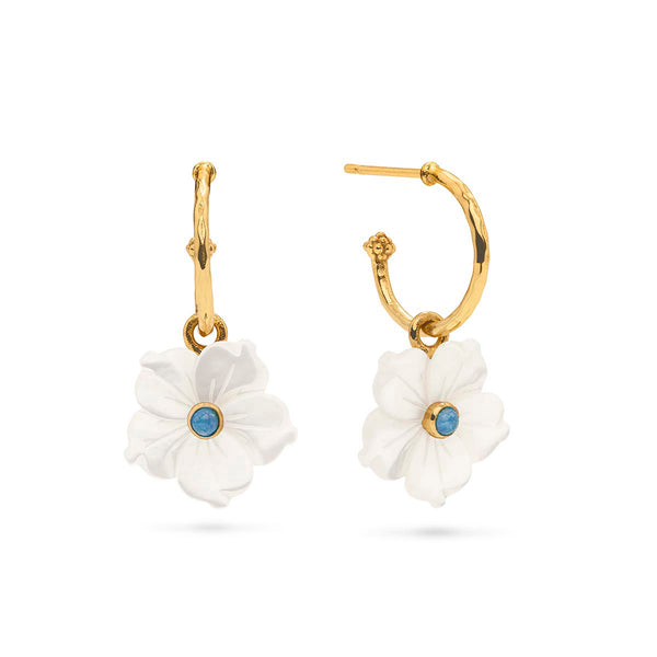 Mermaid Garden Hoop Earrings with Flower Charm MOP