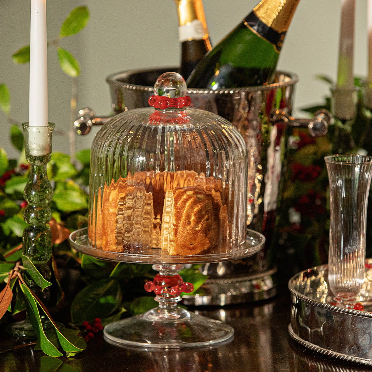 Nell Ruffle Petite Cake Dome & Stand Set - Ruby - lifestyle setting