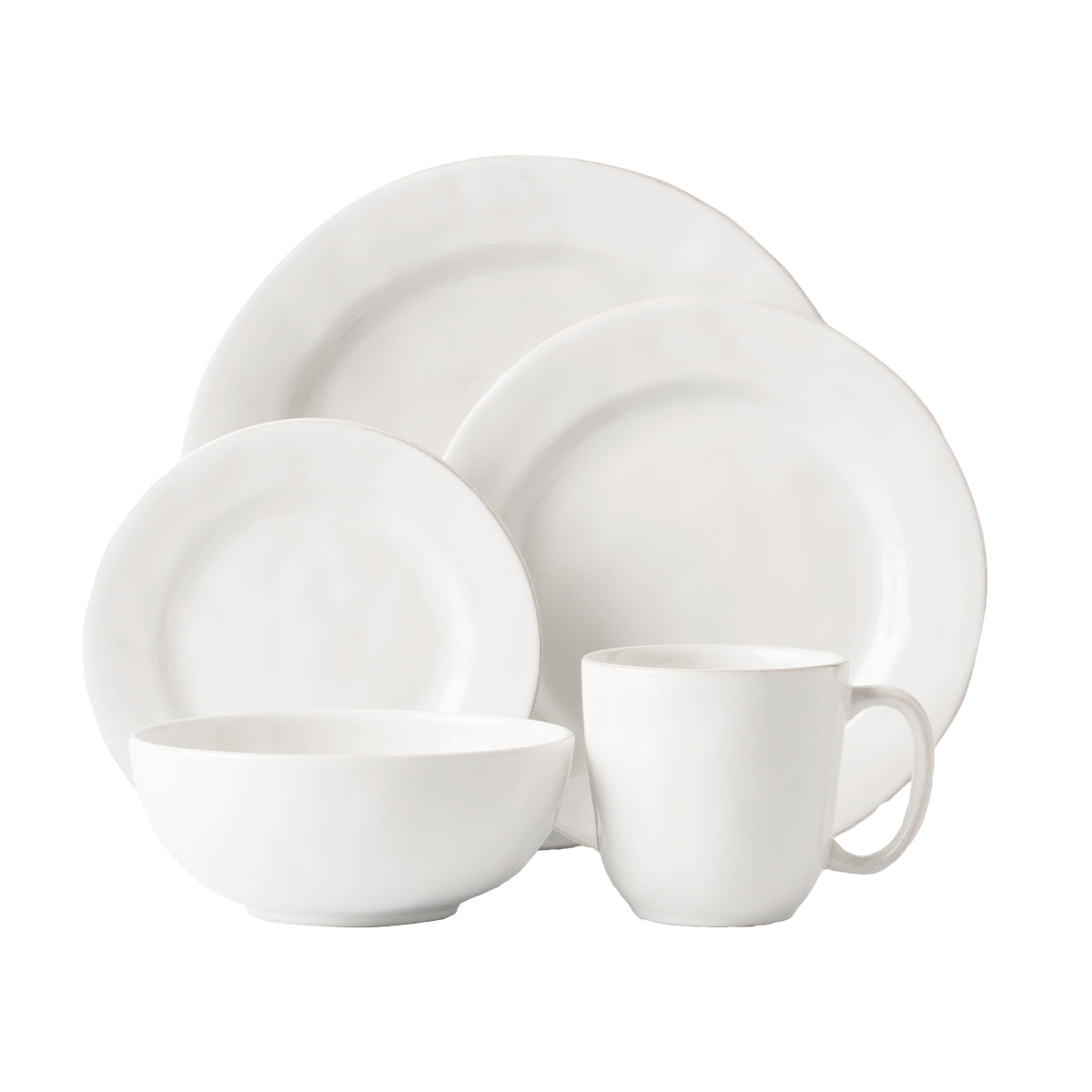 From our Puro Collection - Everything you need to set a stylish place at your table - perfect for parties, and eminently useful for everyday. Five piece setting includes: dinner plate, dessert/salad plate, side/cocktail plate, cereal/ice cream bowl and cofftea cup.