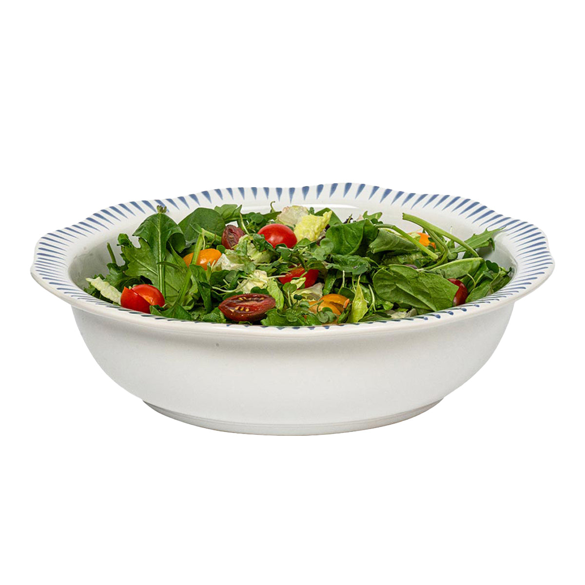 Sitio Stripe 12" Serving Bowl - Delft Blue, styled table setting view