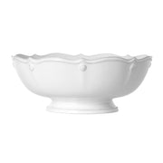 Whether used as a centerpiece or a serving piece, our footed fruit bowl makes the perfect statement. Timeless in white, its scalloped edge and signature berry and thread motif provide a subtle backdrop for the contents within.
