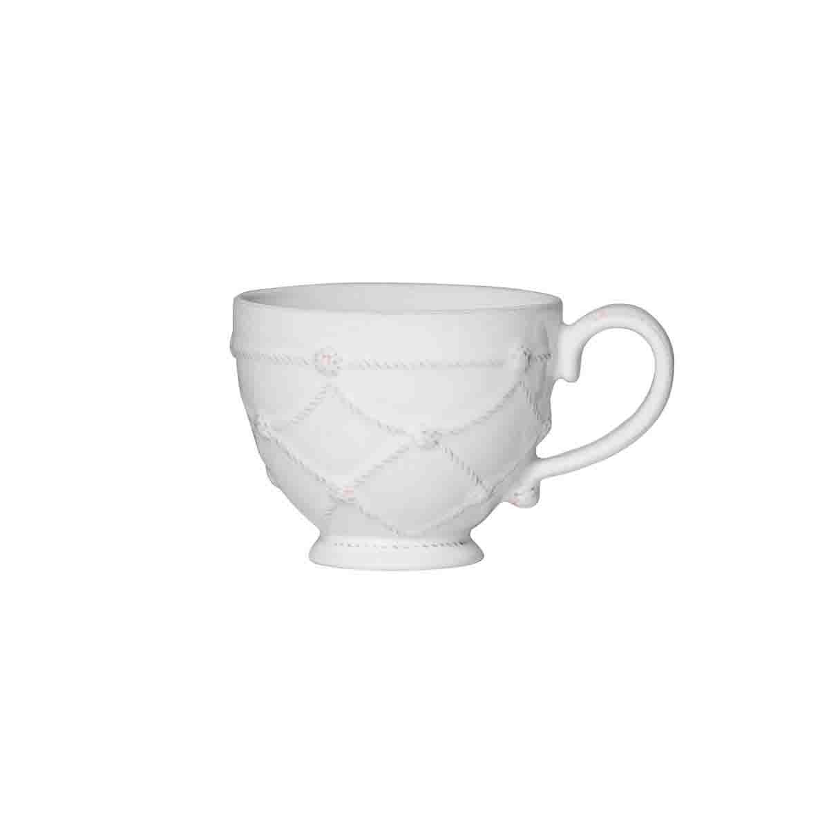 Add a splash of the romantic to the start of every day with this copious breakfast cup that is swathed in a garden lattice motif. Embellished with subtly ornate details and atop an elegant little pedestal to accompany your favorite tea, coffee and decadent hot chocolate.  