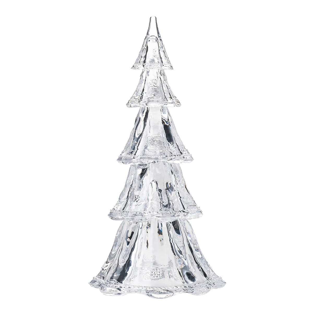 Perfect for embellishing holiday tables or mantles, these striking glass trees feature Berry & Thread decoration. This set of five pieces includes the mini, small, medium, large and extra-large tree tiers, which may be used individually, as small groups, or as one large stacked set.