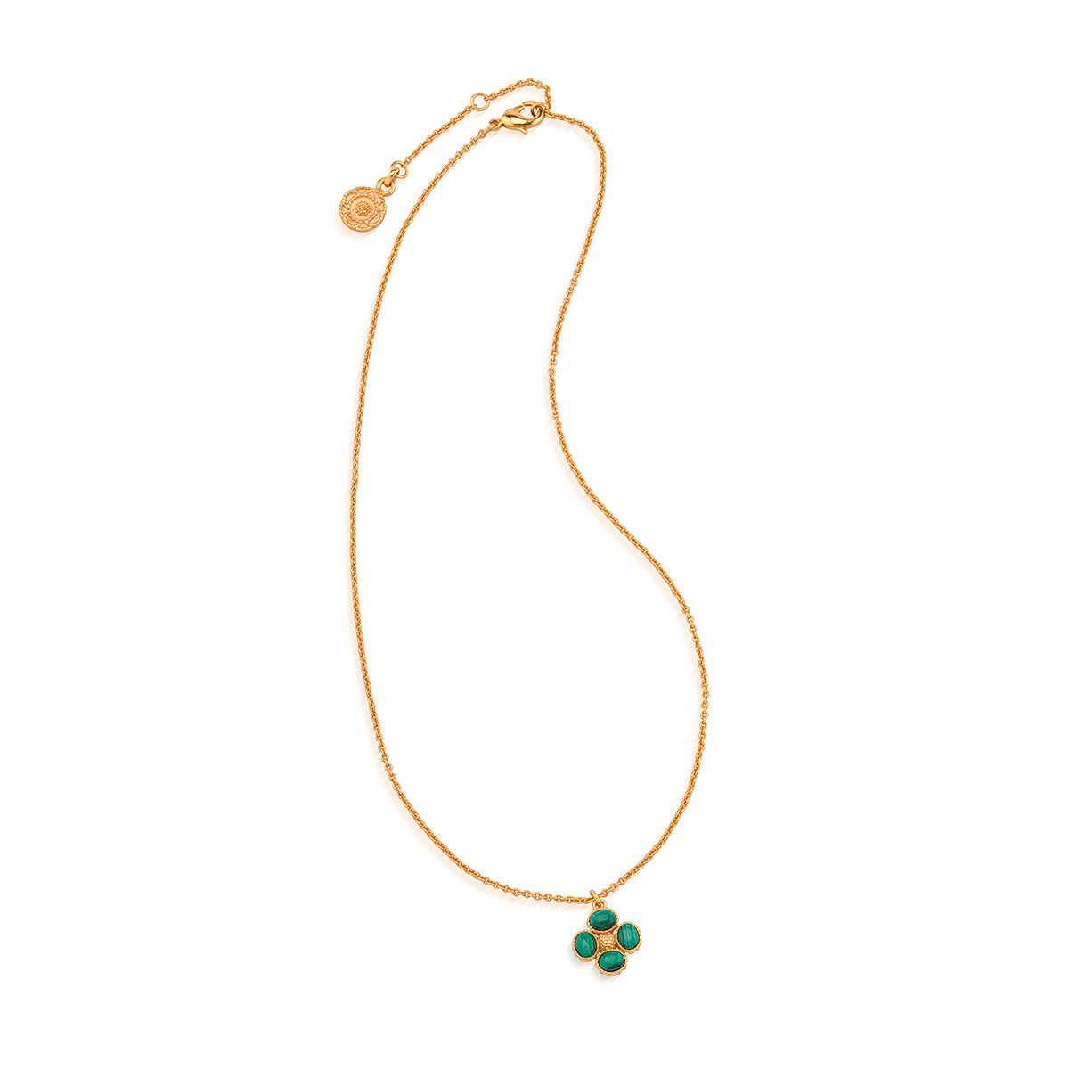 Berry Clover Double Sided Charm Necklace, 16"+2" - Malachite detial view of full necklace