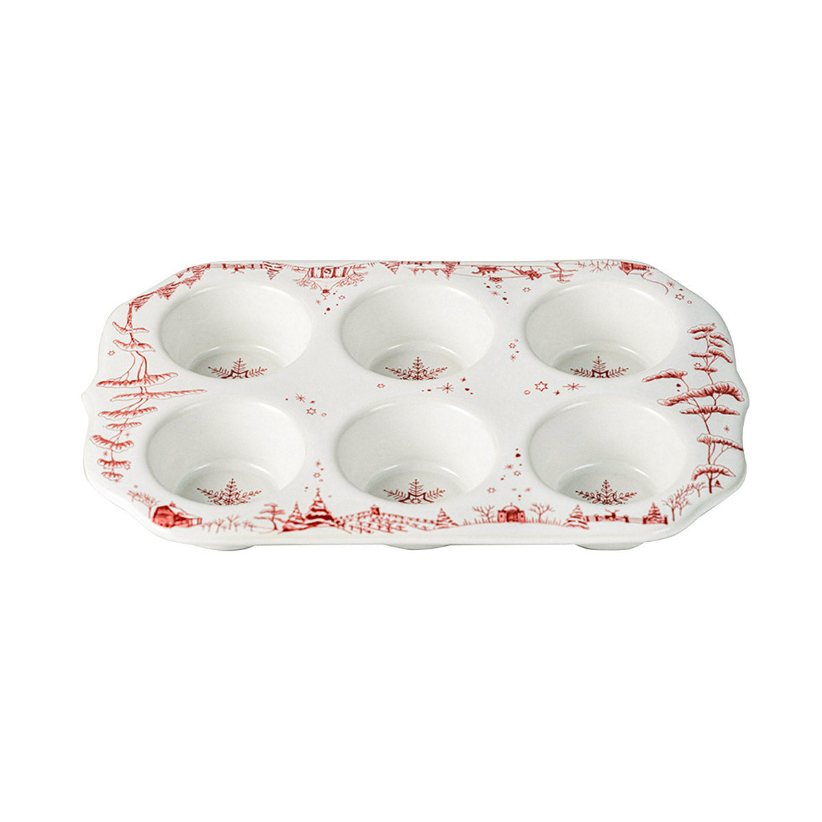 Our beloved Country Estate is covered in snow and sprinkled with snowflakes, heralding the time of year to stay cozy and bake delicious things. For Sunday brunch or Christmas morning muffins, this dish serves your favorite recipes in festive style - making every occasion a celebration. On its own - or better yet, filled with homemade goodies - this beautifully painted dish also makes a fabulous gift.  