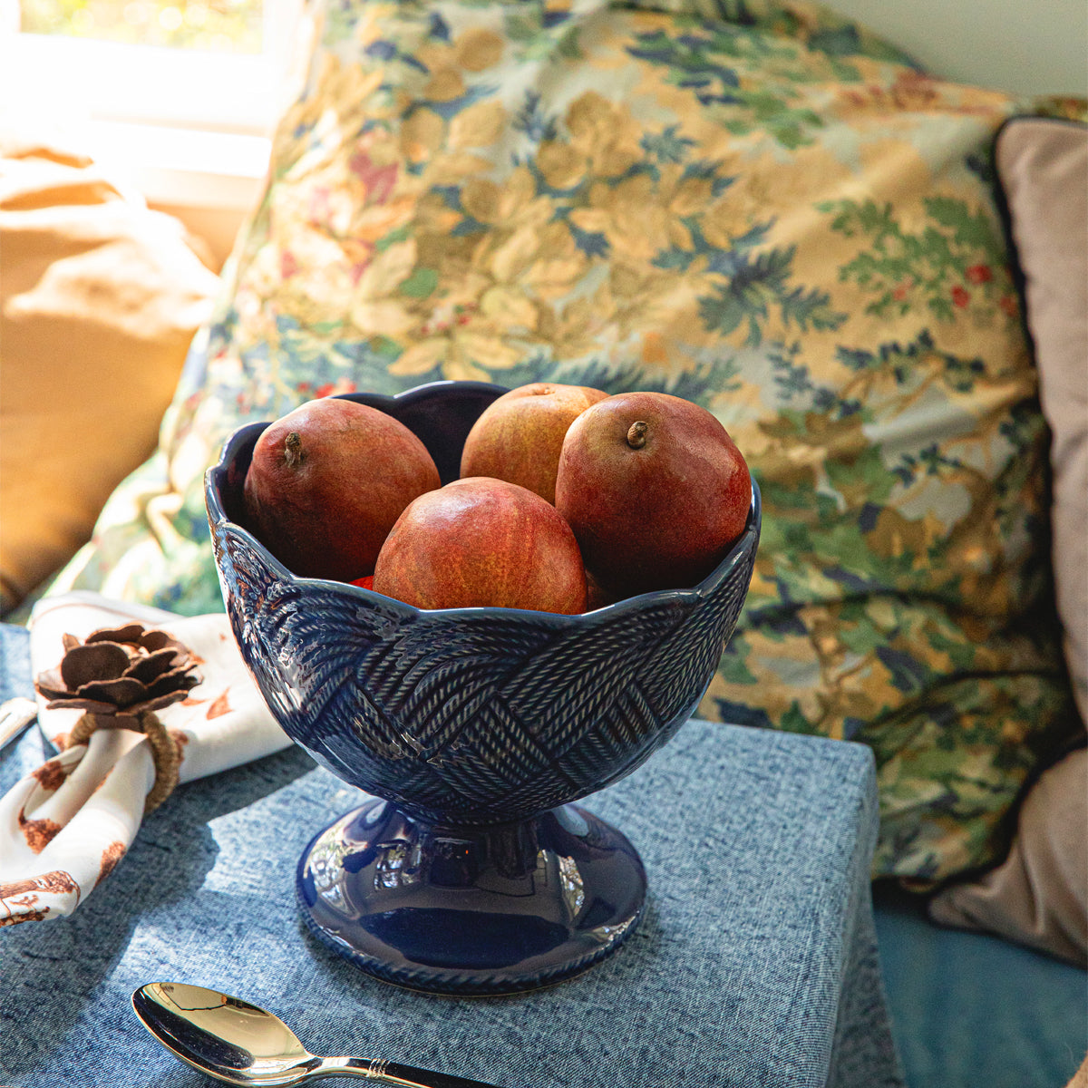 Le Panier Mystic Knot Footed Bowl - Denim - detail view