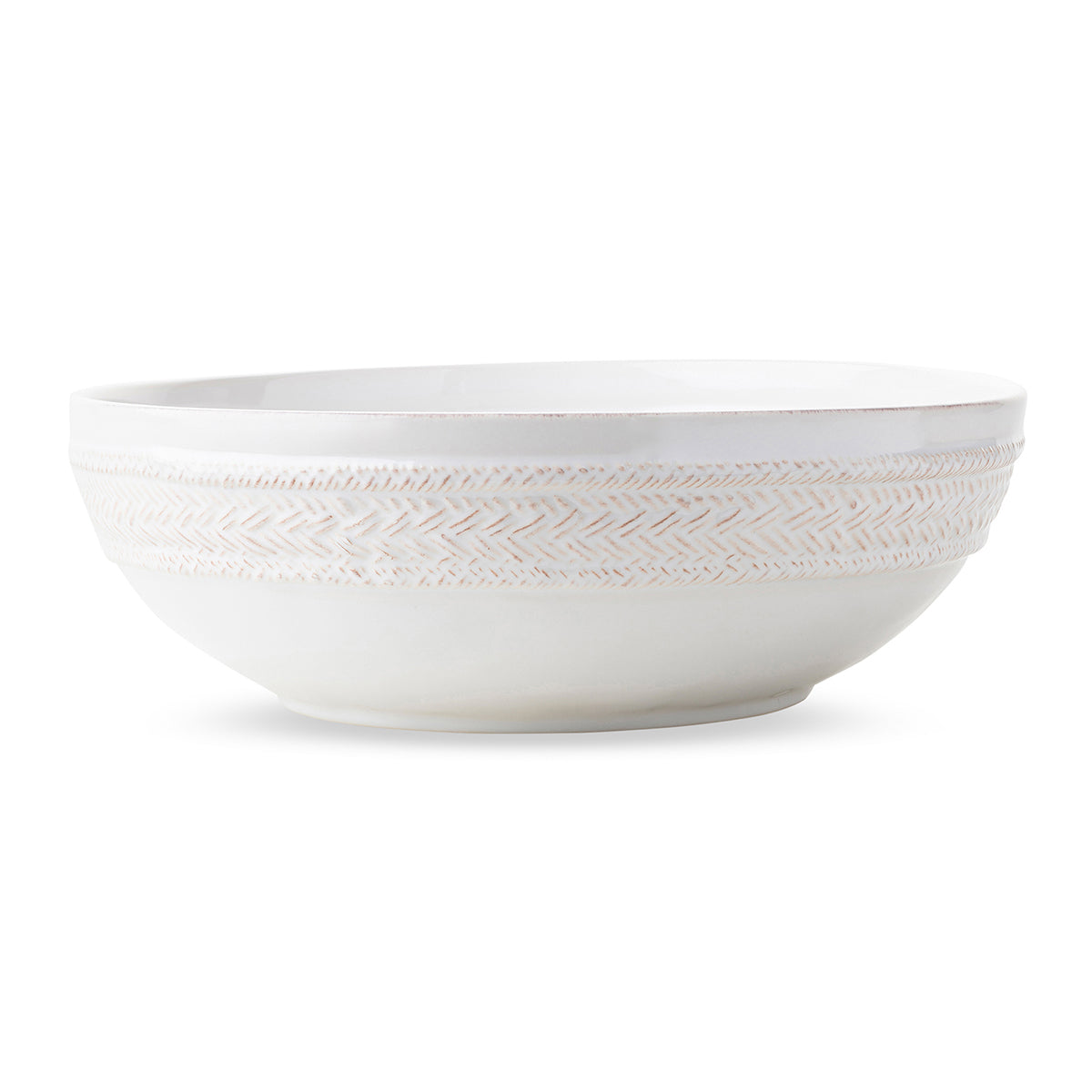 From our Le Panier Collection - Serve up your favorite salads or side dishes in this 12 inch serving bowl, banded with a neatly woven basket-weave trim.