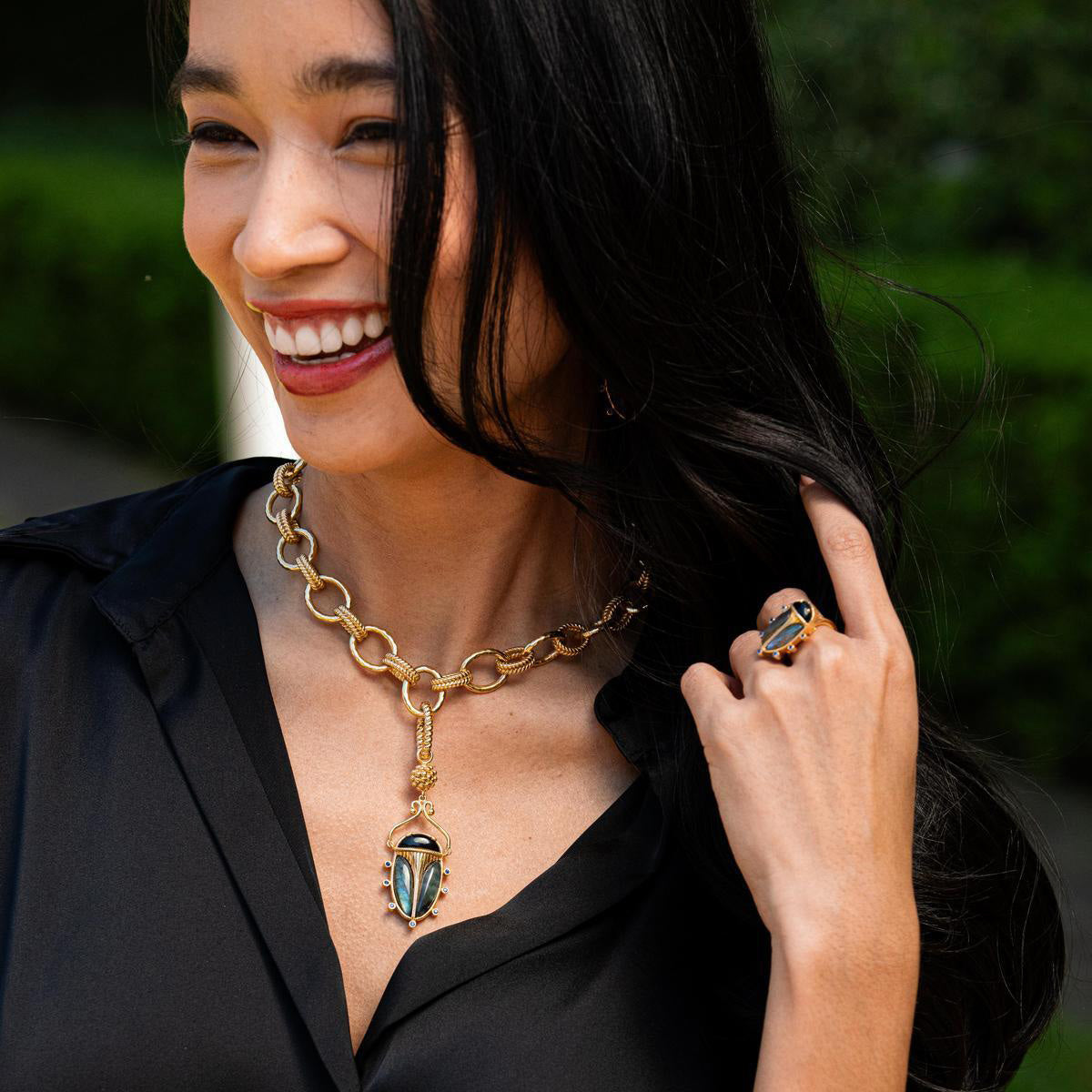 Scarab Pendant - Blue Labradorite/Black Agate – Shop Juliska