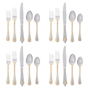 Trimmed in delicate 24-karat gold accents and meticulously designed and crafted in the spirit of old world French tradition, our five piece set Berry &amp; Thread polished flatware set will become a treasured heirloom. Perfectly weighted and classically versatile, this flatware collection brings everyday elegance to your home.