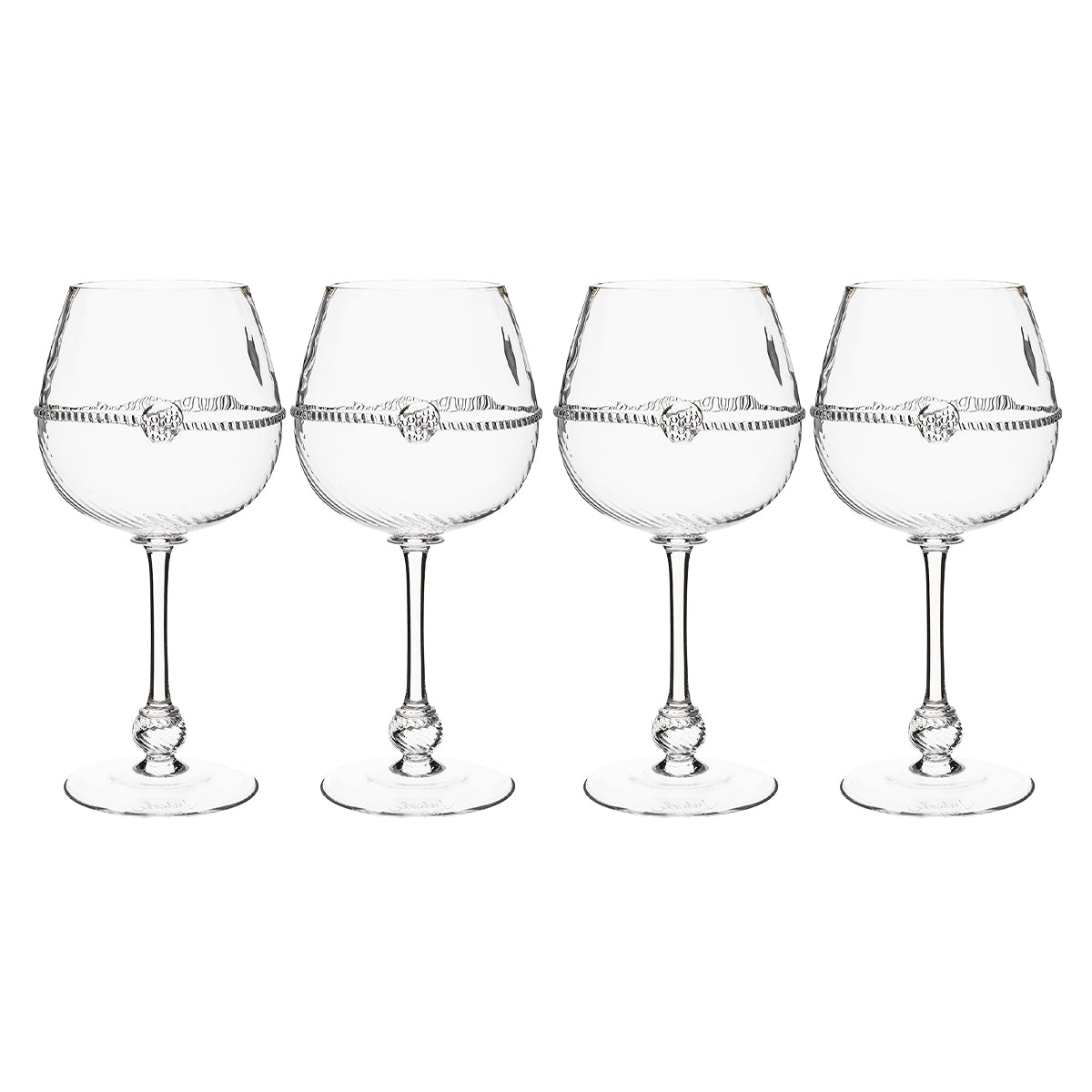 Statuesque and stately, this set of four red wine glasses bring instant Bohemian beauty - and a splash of drama - to any table they grace. Bedecked with a simple glass thread and a single berry, this goblet is as understated as it is glamorous. Perfect for connoisseurs, newlyweds, entertaining enthusiasts, and bon vivants alike. Beautifully packaged in our signature Juliska gift box (psst…a set of four makes a dinner, a set of eight makes a party)!