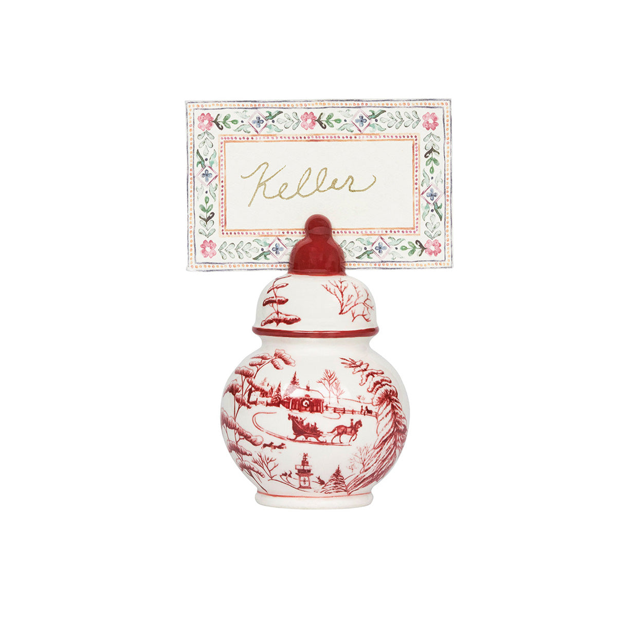 Country Estate Winter Frolic Ginger Jar Place Card Holder Set-4