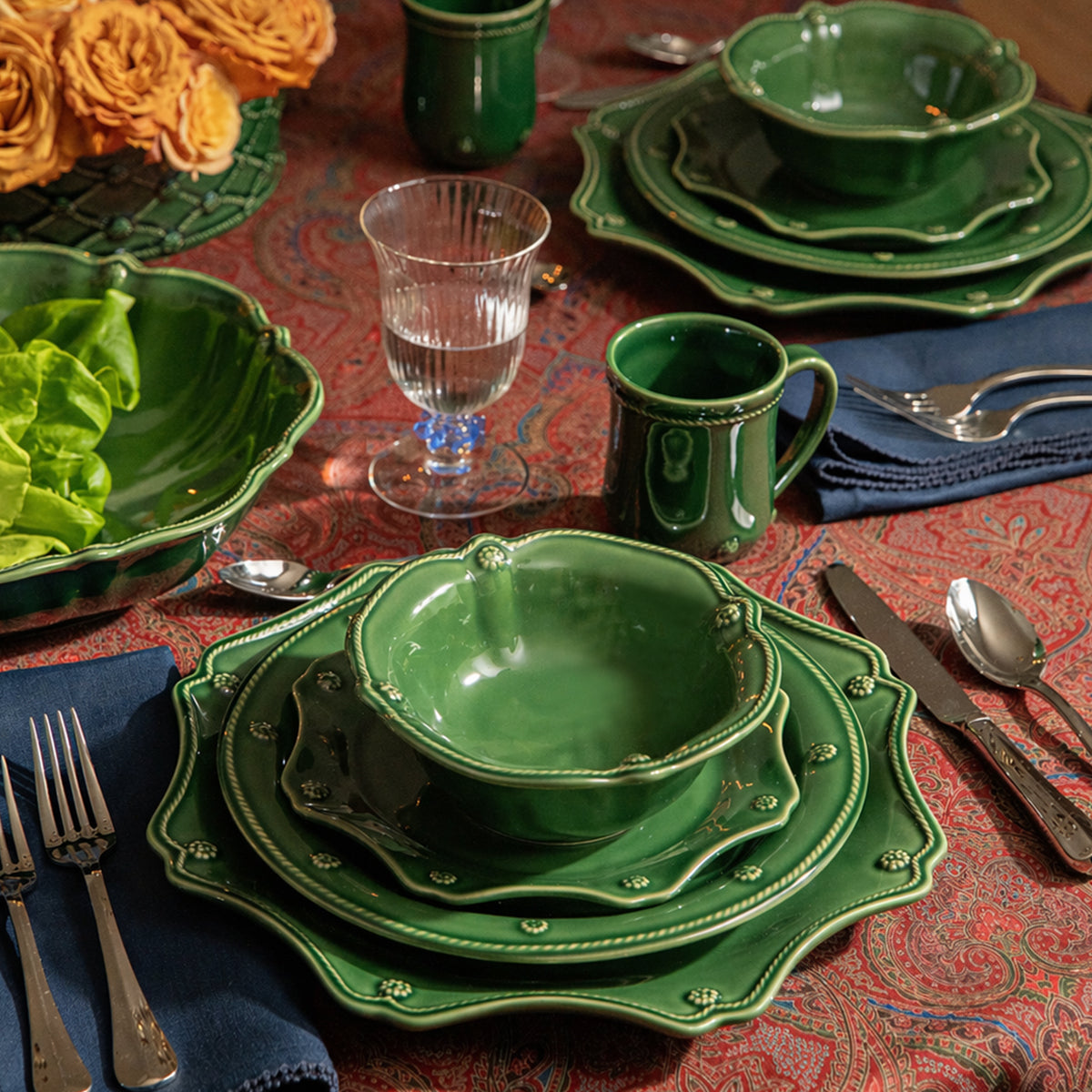 Berry & Thread 4pc Place Setting - Basil - styled table setting view