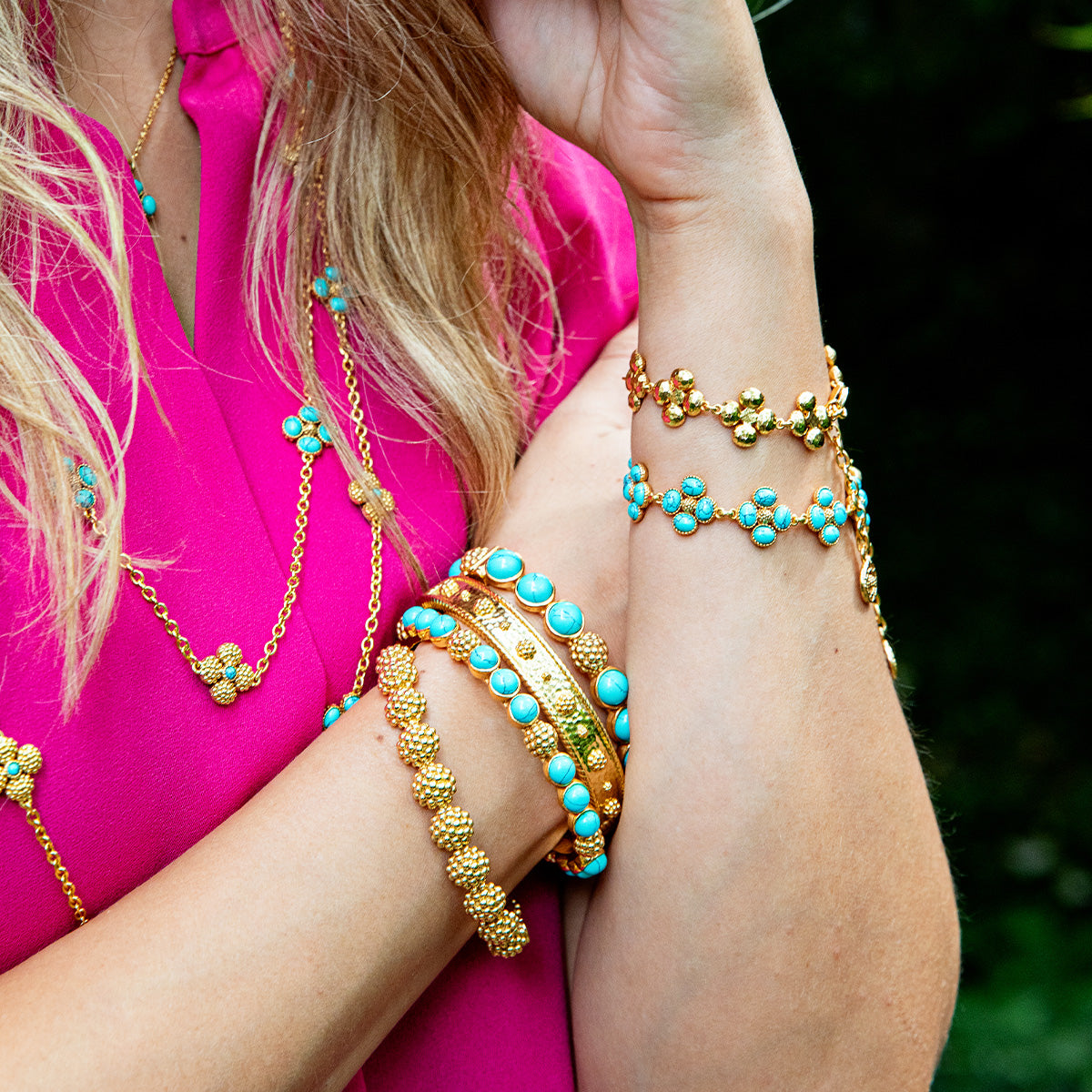 Berry Clover Link Bracelet 7in 2in Turquoise, alternate angle