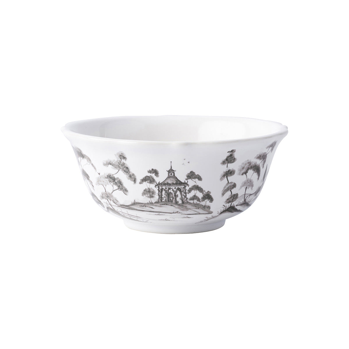 From our Country Estate Collection- Our bowls serve as perfect vessels for the morning cereal or your proverbial cherries. Life is lovely when you have a bowlful. Featuring: Hen House, Tea Party Tent, Apple Orchard, and Rose Arbor.