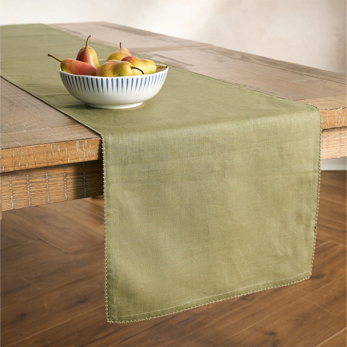 Berry Scallop 18" x 90" Table Runner - Sage - detail view