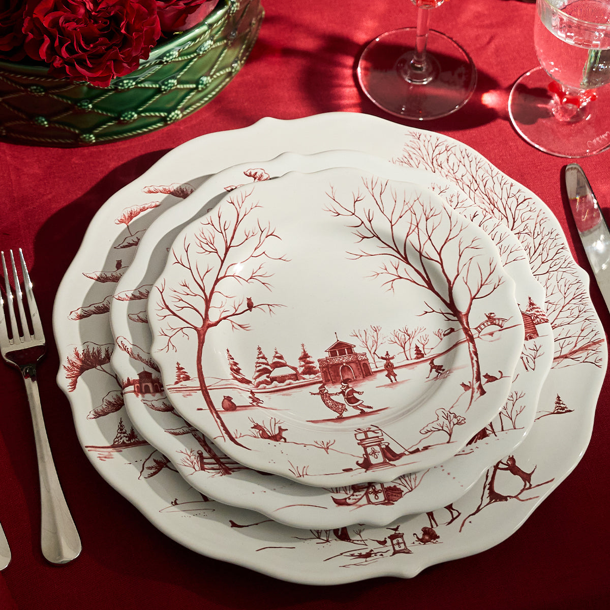 Berry Scallop 60" x 120" Tablecloth - Ruby - alternate angle