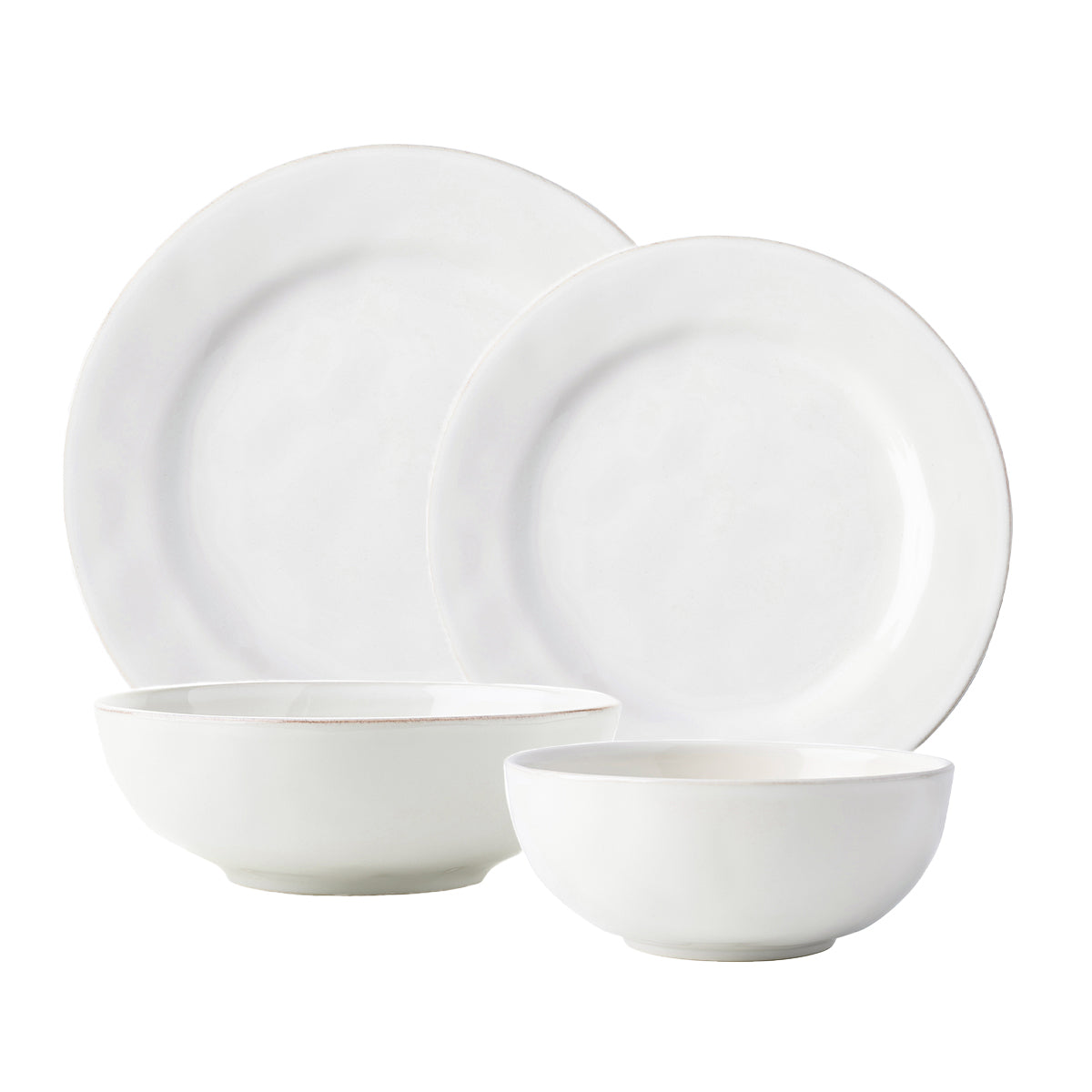 From our Puro Collection - Everything you need to set a stylish place at your table - perfect for parties, and eminently useful for everyday. Four piece setting includes Dinner Plate, Dessert/Salad Plate, Cereal/Ice Cream Bowl and Coupe Bowl.